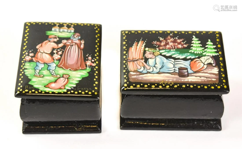 2 Signed Russian Lacquer Snuff Boxes