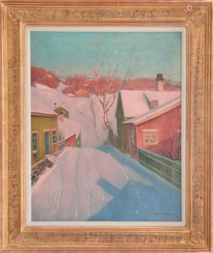 Svend Rasmussen Svendsen Snow Scene Oil Painting