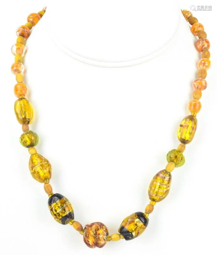 Estate Murano Art Glass Gold Fleck & Bone Necklace