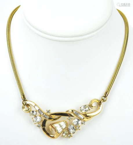 Trifari Gilt Metal & Rhinestone Necklace