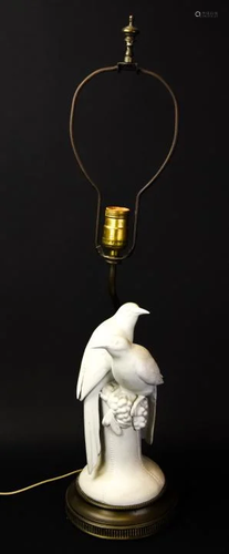 Blanc de Chine Bird Table Lamp w Brass Base