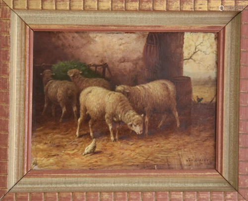 George Riecke Antique Oil Painting of Sheep