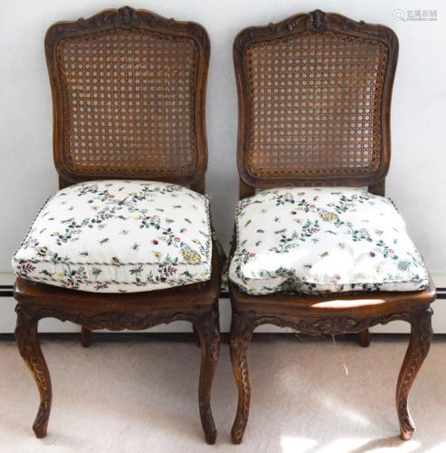 Pair Antique French Provincal Caned Side Chairs