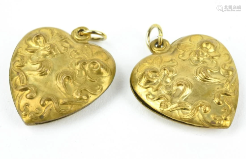 Pair of Antique C 1900 Art Nouveau Heart Pendants