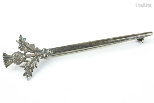 Estate Scottish Silver Thistle Brooch Sword Motif