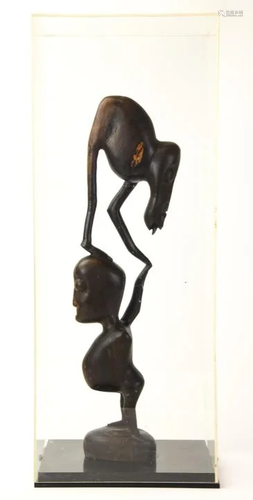 Hand Carved African Hard Wood Statue In Case