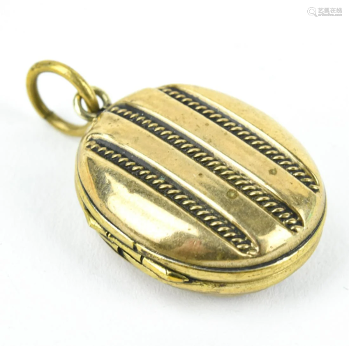Antique 19th C Gold Striped Motif Locket Pendant