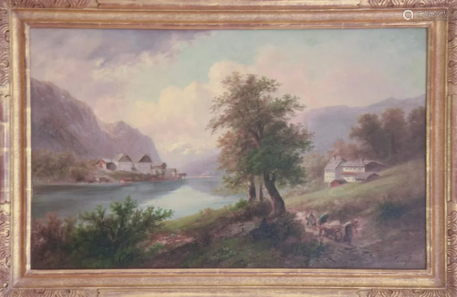 Langlois Antique 19th C Alpine Scene Oil Painting