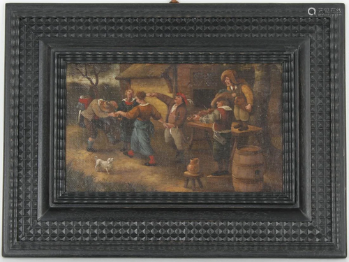 Dutch 17th C. Painting of Peasants w/ Dog