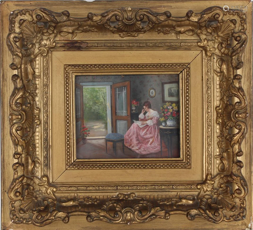 Rudolf, Signed Interior Scene with Woman