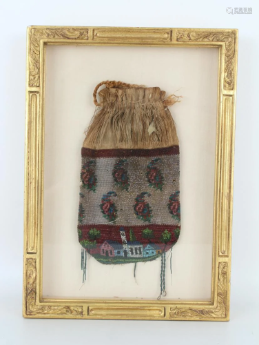 Framed 17th C. French Beaded Bag