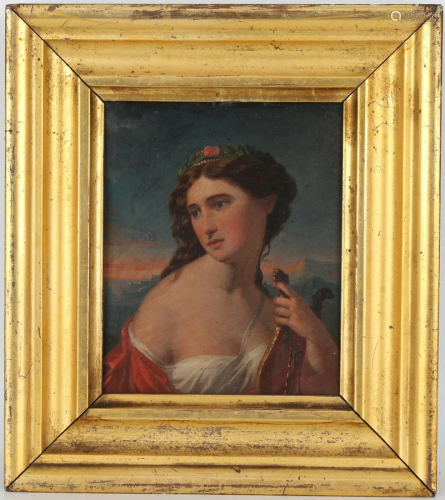 19th C. Painting of woman with Mandolin