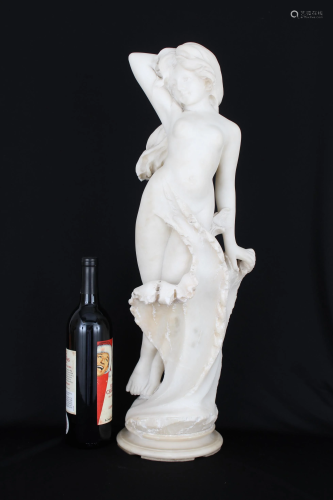 Antique Carved Alabaster Statue of Nude Woman
