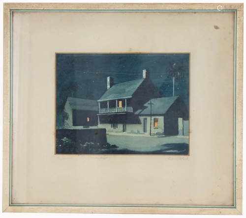 Ward, Nocturn American School Watercolor of House