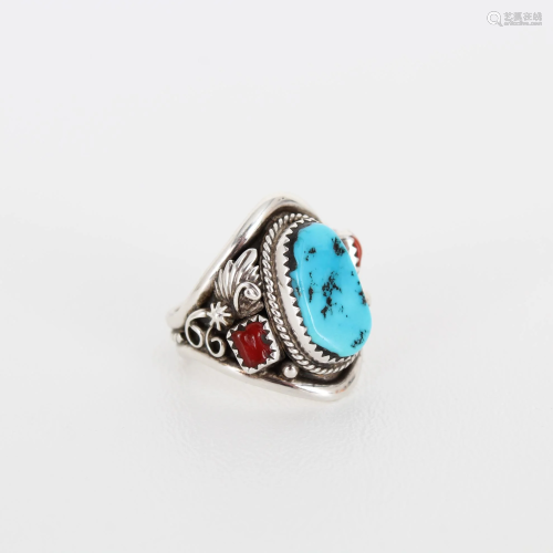 Navajo Sterling & Turquoise Running Bear Ring