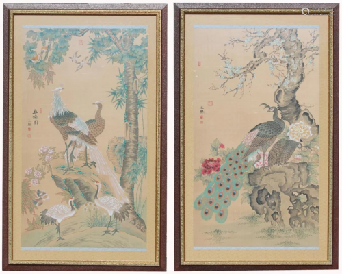 (2) Monumental Chinese Scroll Paintings, Signed