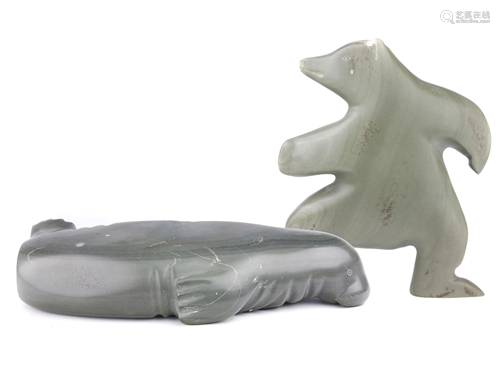 (lot of 2) Inuit Belcher Island figural gray soapstone