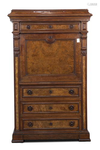 A Victorian burl walnut secretary a abbatant