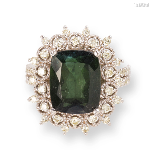 A green tourmaline, diamond and eighteen karat white