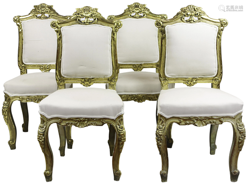 (lot of 4) Louis XV style giltwood fauteuils