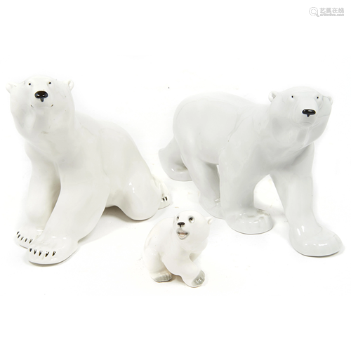 (lot of 3) A Russian USSR ceramic polar bear group