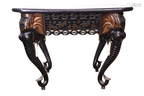 A Continental painted cast-iron center table in the