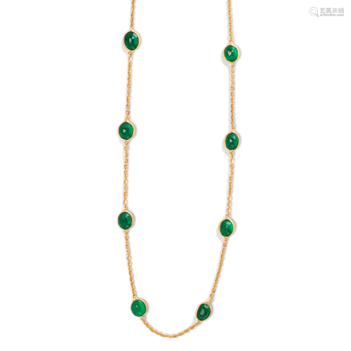 An emerald and eighteen karat gold necklace