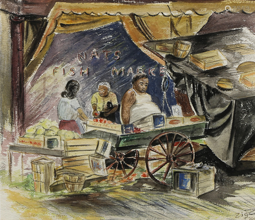 Watercolor, Nats Fish Market, 1949