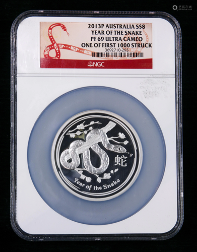 2013P Australia S$8 Year of the Snake PF 69 UC