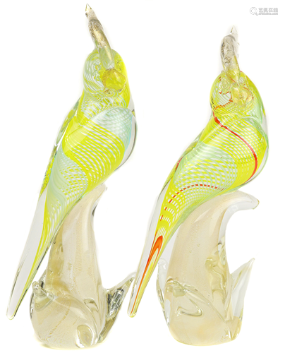 A pair of Murano glass cockatoos or parrots