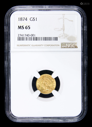 U.S. 1874 $1 gold NGC MS65