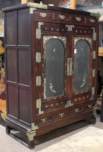 Korean hardwood cabinet with mother of pearl inlay