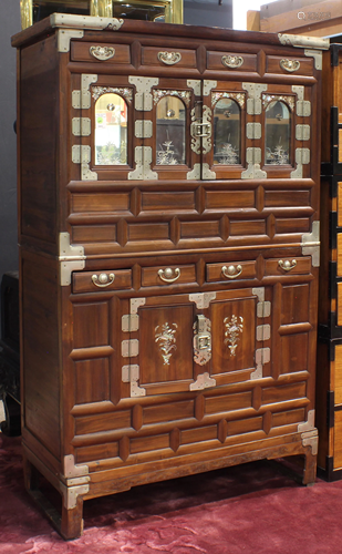 Korean two-piece wood cabinet with mother of pearl