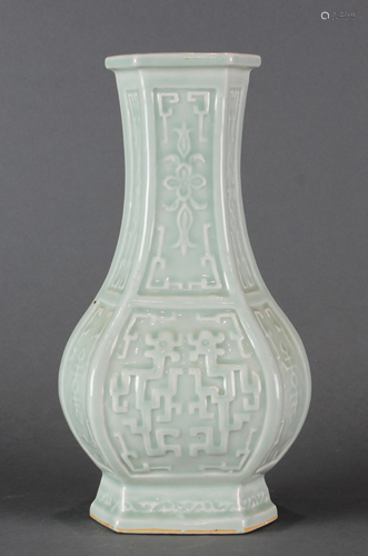 Chinese celadon glazed hexagonal vase,