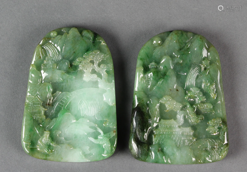 (lot of 2) Chinese green jadeite pendants