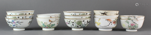 (lot of 13) Chinese famille rose bowls