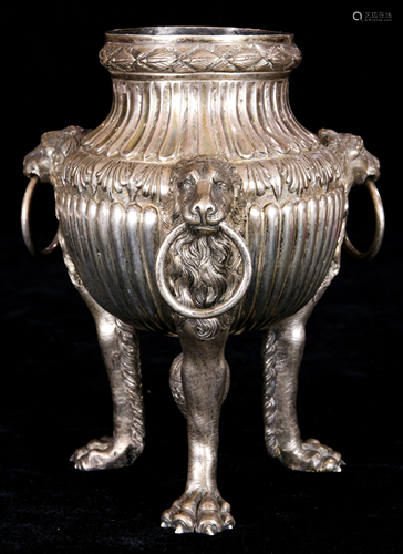 A Continental silver tripod urn