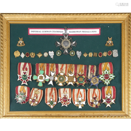 Frame (35) German Champion Marksman enameled medals and