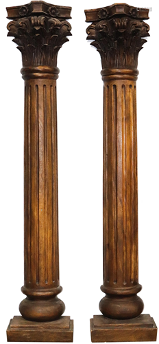 A pair of Neoclassical style carved wood Corinthian