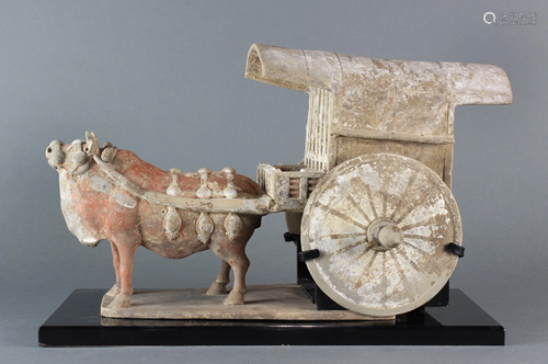 Han pottery model of an ox and cart