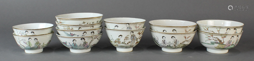 (lot of 12) Chinese famille rose bowls