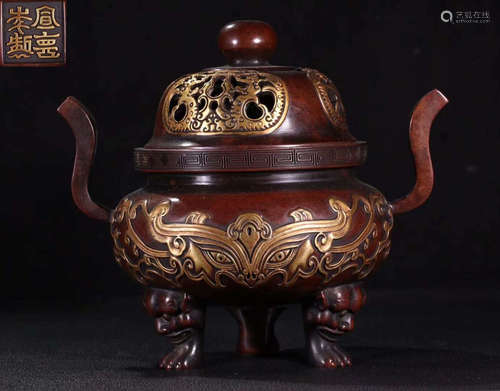 GILT BRONZE BEAST PATTERN CENSER