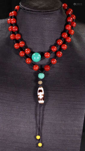 RED AGATE WITH DZI NECKLACE