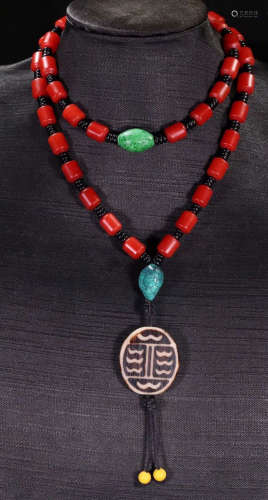RED AGATE CARVED NECKLACE