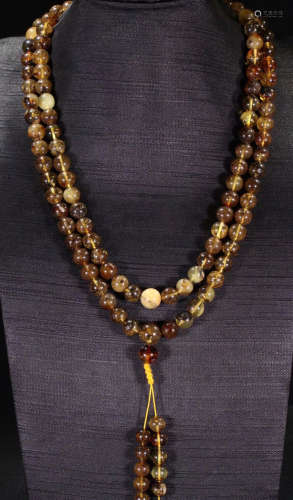 AMBER CARVED NECKLACE WITH 108 BEADS