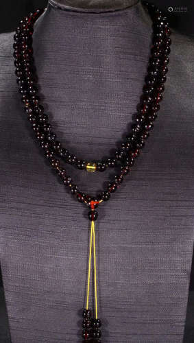 AMBER CARVED NECKLACE WITH 108 BEADS