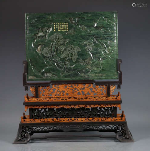 HETIAN JADE CRANE PATTERN SCREEN