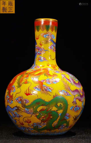 ENAMELED GLAZE DARGON PATTERN VASE