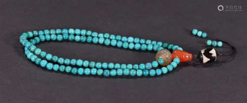 TURQUOISE CARVED NECKLACE WITH 108 BEADS