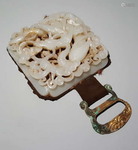 HETIAN JADE DRAGON PATTERN BELT BUCKLE